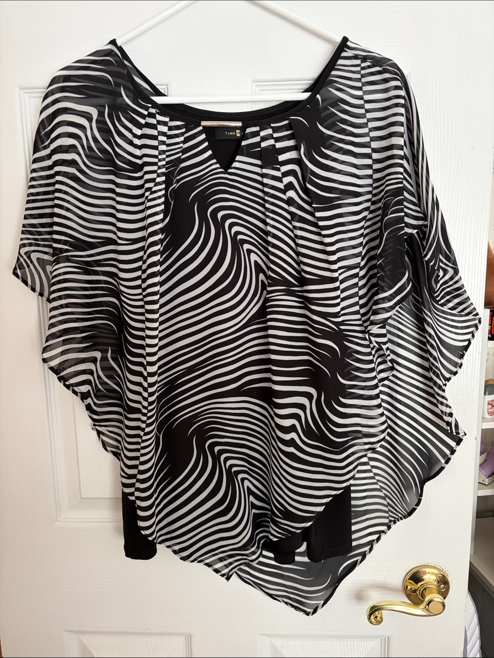 Black & White Swirl Chiffon Overlay Blouse